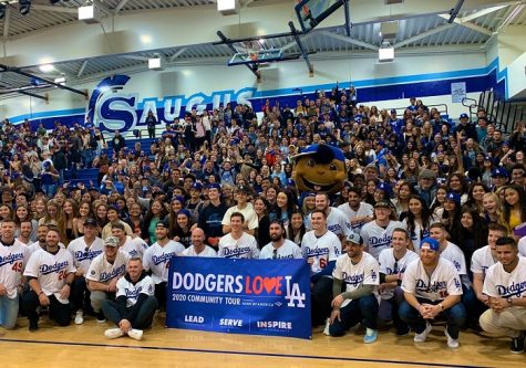 The Los Angeles Dodgers win the World Series. Earlier in the year, the Dodgers visited Saugus High School.