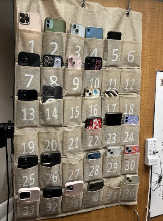 Phones in pockets in a Saugus High School classroon